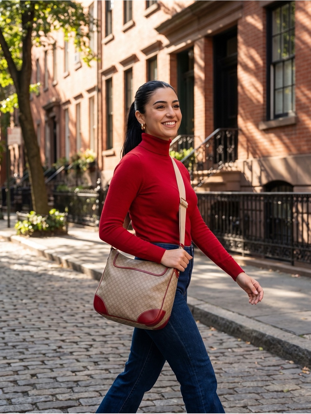 NWT Celine Triomphe Messenger Crossbody | Beige  & Red | Made in Italy